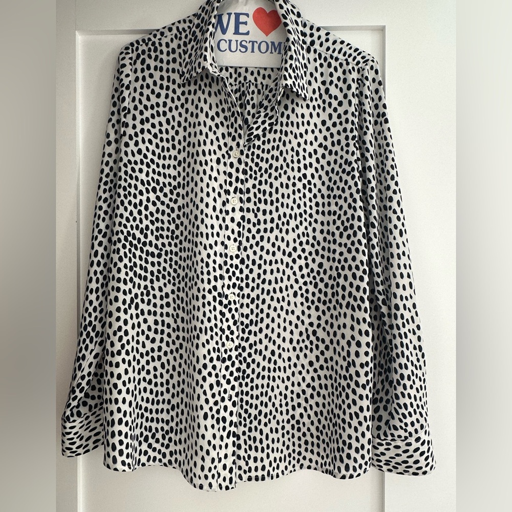 J. Crew Navy and White Polka Dot Top